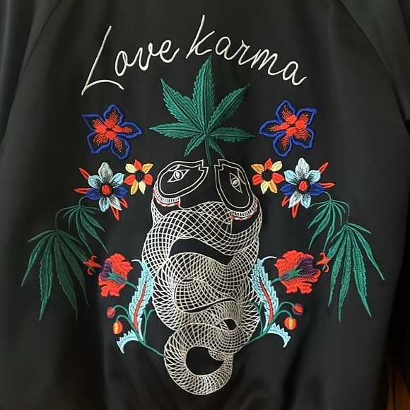 Sandro Paris Black Embroidered ‘Love Karma’ Bomber Jacket not - Picture 13 of 15
